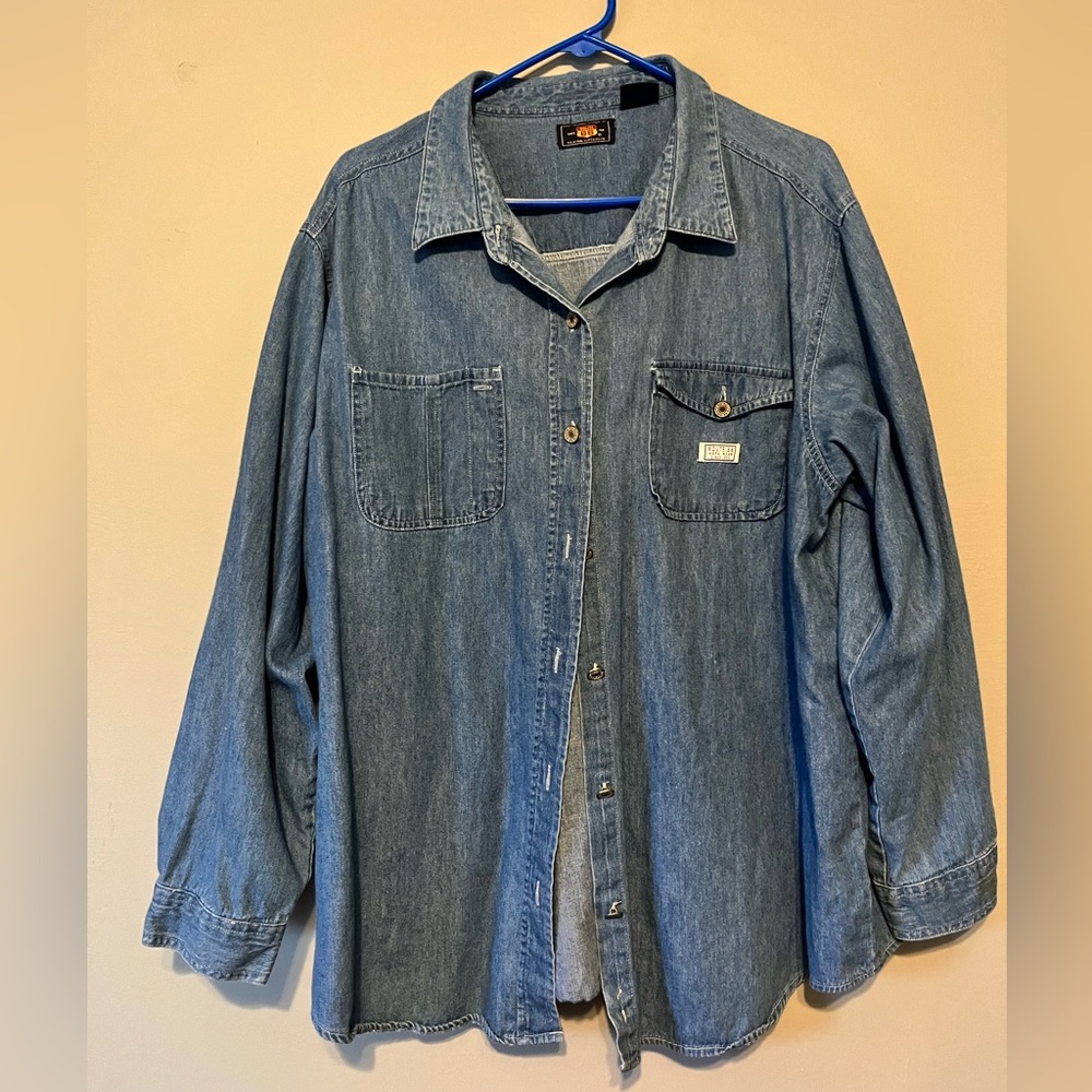 Vintage retro Route 66 Light Blue Denim Shirt women plus size 24